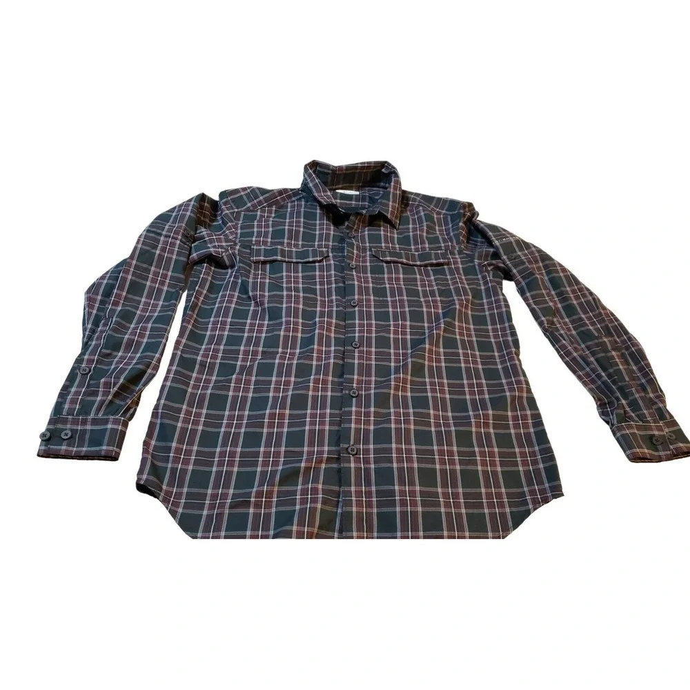 Columbia Omni-Shade Plaid Long Sleeve Shirt M Roll Tab Sleeves Outdoos Hiking‎